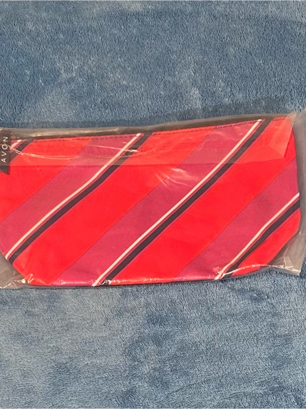 Avon Red and Pink Diagonal Stripe Makeup Pouch